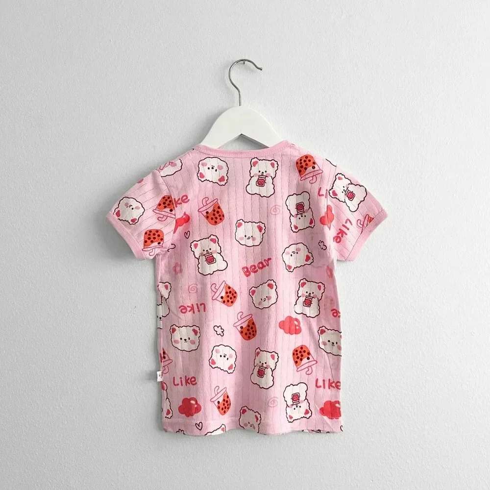 NWT Cute Girls Sleep N' Play Short Sleeve Top & Pants Pajamas Set Bear & Boba 8Y